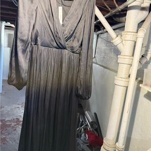 Aqua Long Dark Gray Satin Maxi Dress